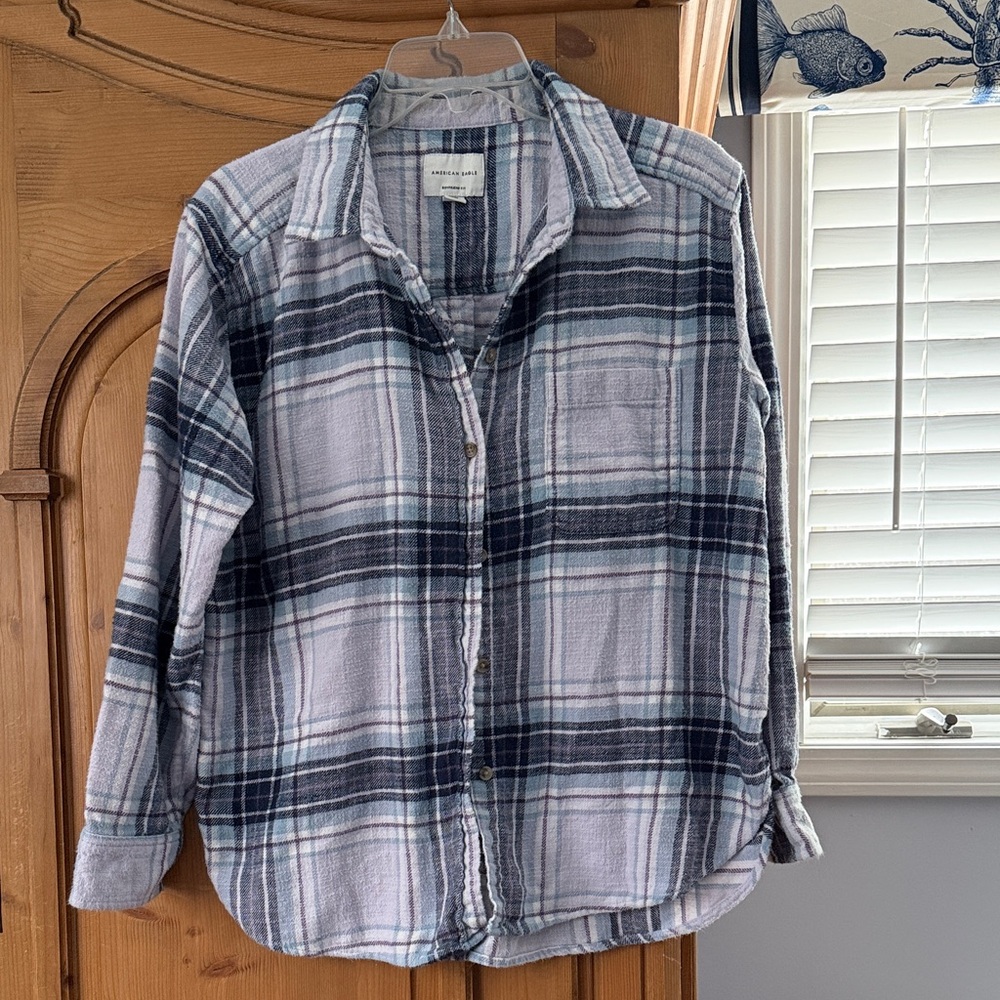 American Eagle Outfitters Purple Plaid Shirt